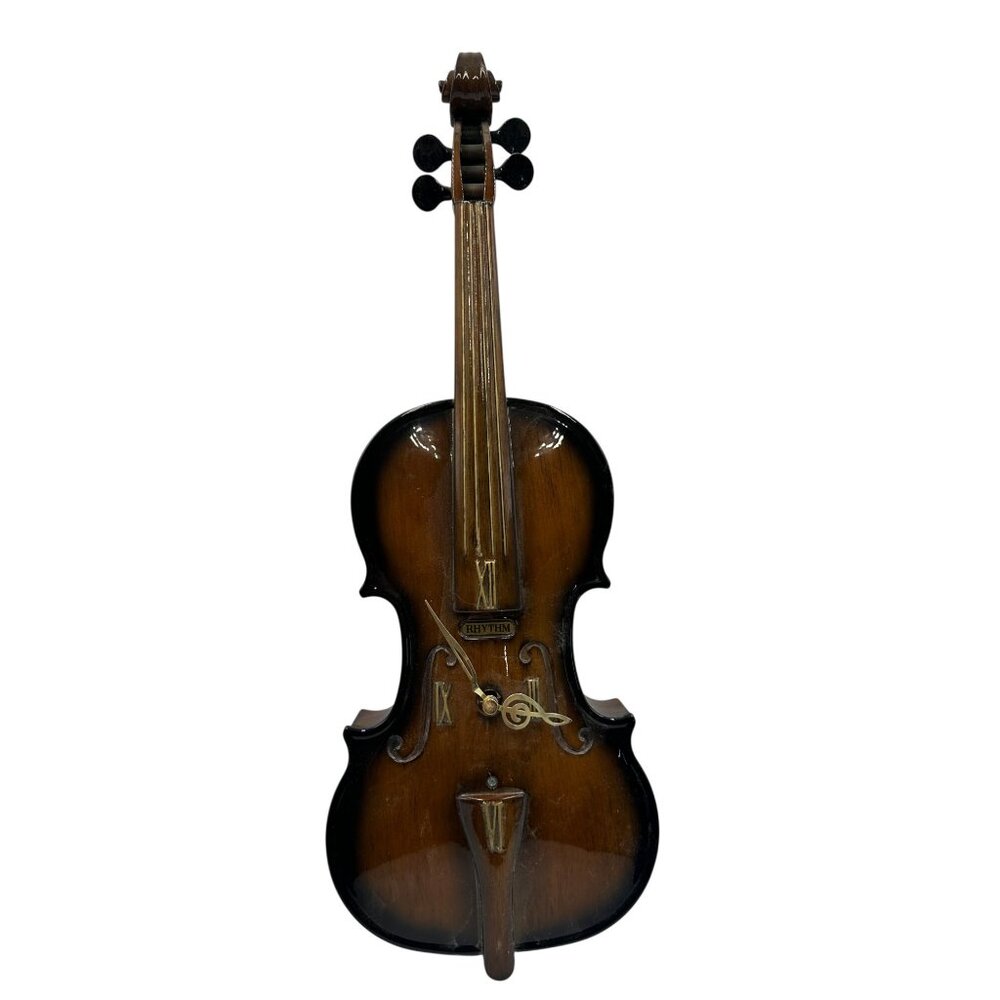 Vintage Rhythm Violin Wall Clock Music Box Plays 30 Songs Battery Operated Decor